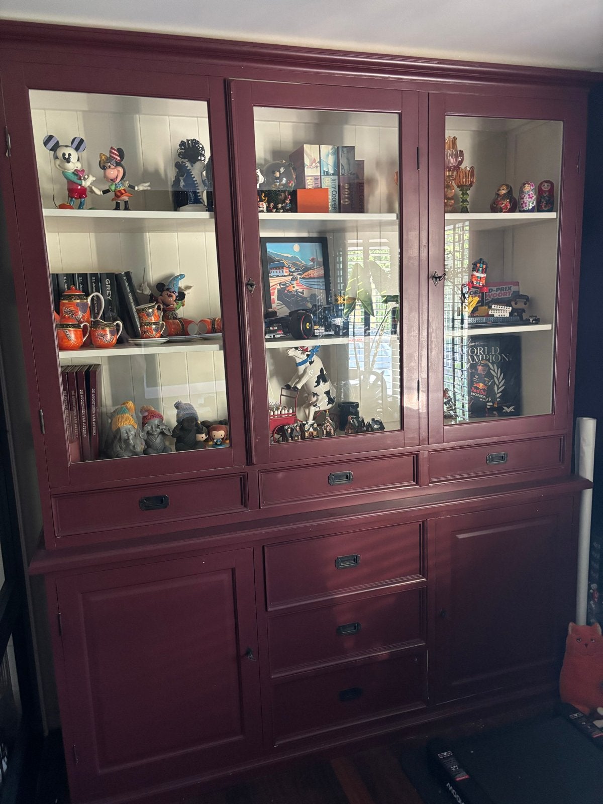 Grote buffetkast met vitrine en lades, Ophalen, Gebruikt, 200 cm of meer, 150 tot 200 cm