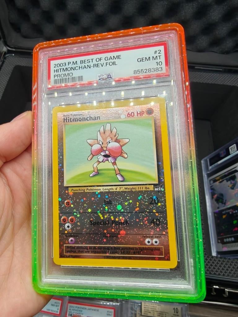 Pokemon Best of Game Hitmonchan Reverse holo PSA 10, Ophalen of Verzenden, Zo goed als nieuw, Losse kaart, Foil