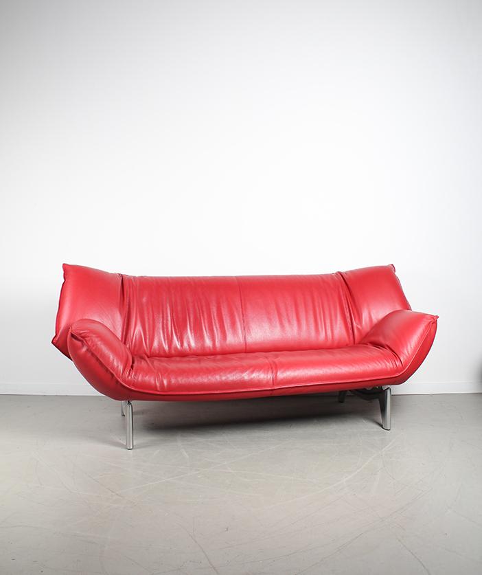 ACTIE!! 1x Leolux Tango 3-zits/223cm Bank Rood Leer – Chroom, Huis en Inrichting, Banken | Bankstellen, Niet ingevuld, Niet ingevuld