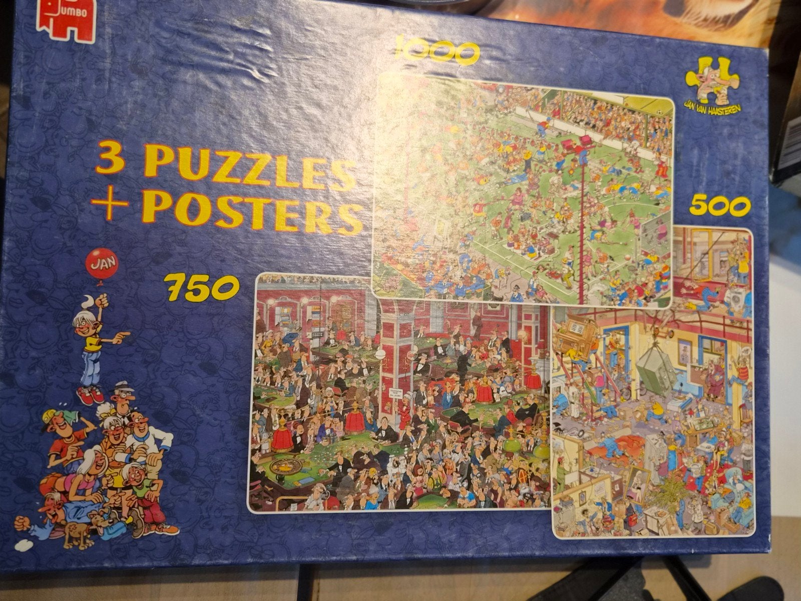 Jan van Haasteren 3 Puzzels + Posters - Jumbo, Ophalen of Verzenden, 500 t/m 1500 stukjes, Gebruikt, Legpuzzel