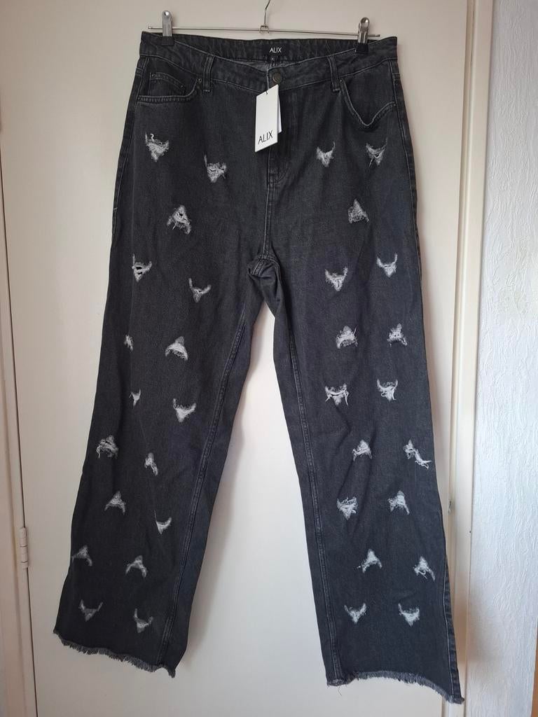 ALIX The Label - Distressed Wide Leg Jeans - Grijs - Maat XL, Alix the label, Verzenden, Maat 46/48 (XL) of groter, Nieuw