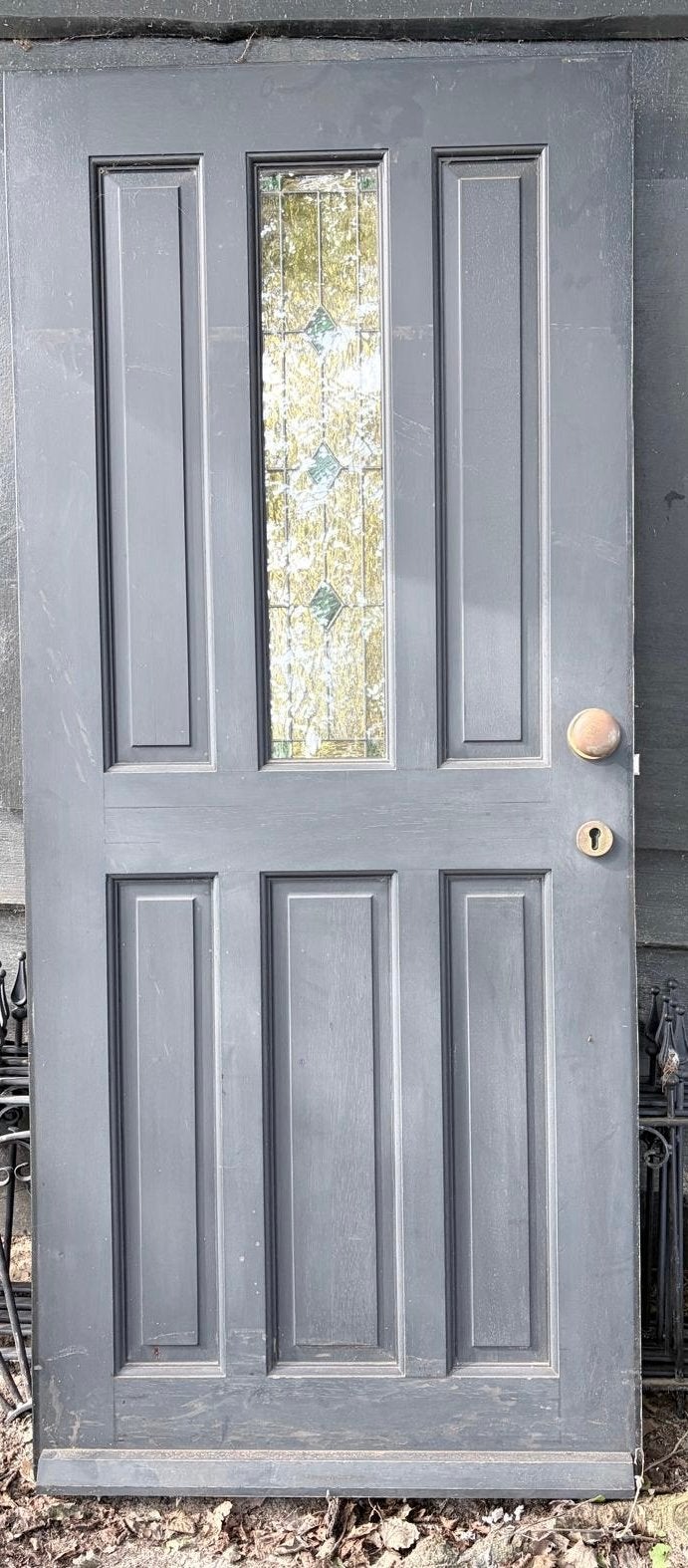 Zwarte Buitendeur met Glas en Paneeldetails, Ophalen, Gebruikt, 80 tot 100 cm, Buitendeur