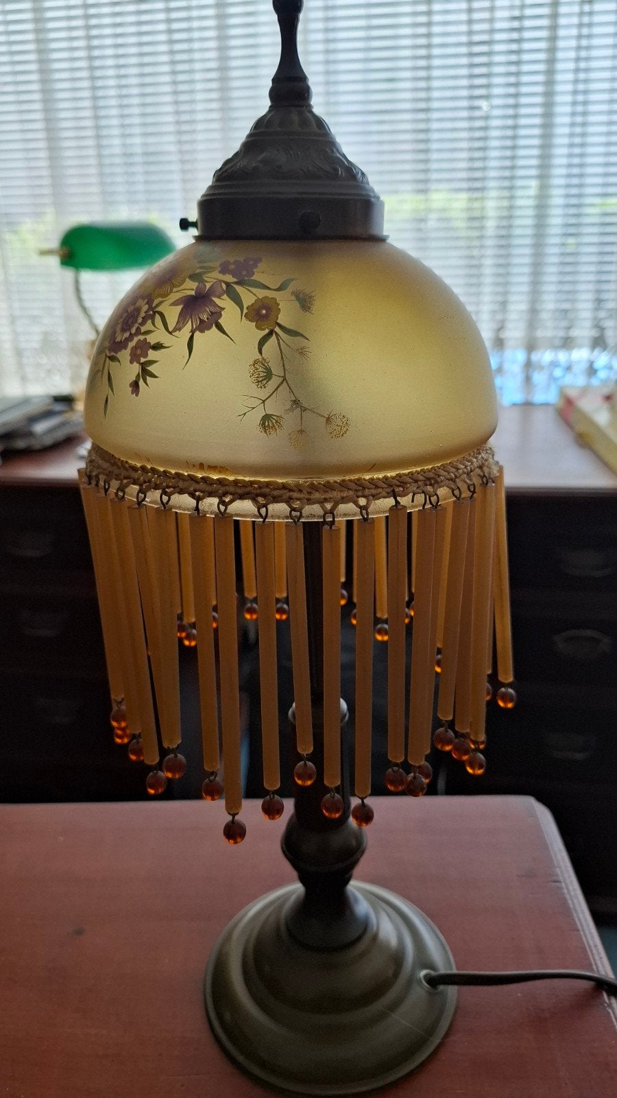 Antiek / vintage Tafellampje - Art Deco Stijl met Kralen, Antiek en Kunst, Ophalen