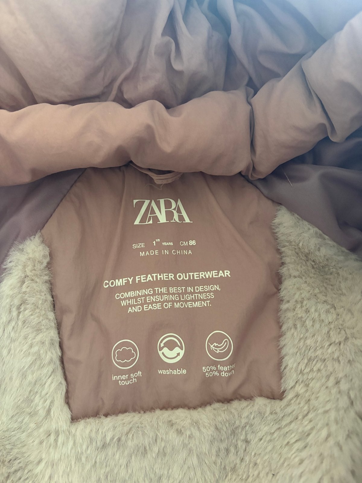 Zara Roze Winterjas met Bontkraag - Maat 86, Kinderen en Baby's, Babykleding | Maat 86, Ophalen, Zo goed als nieuw, Meisje, Jasje