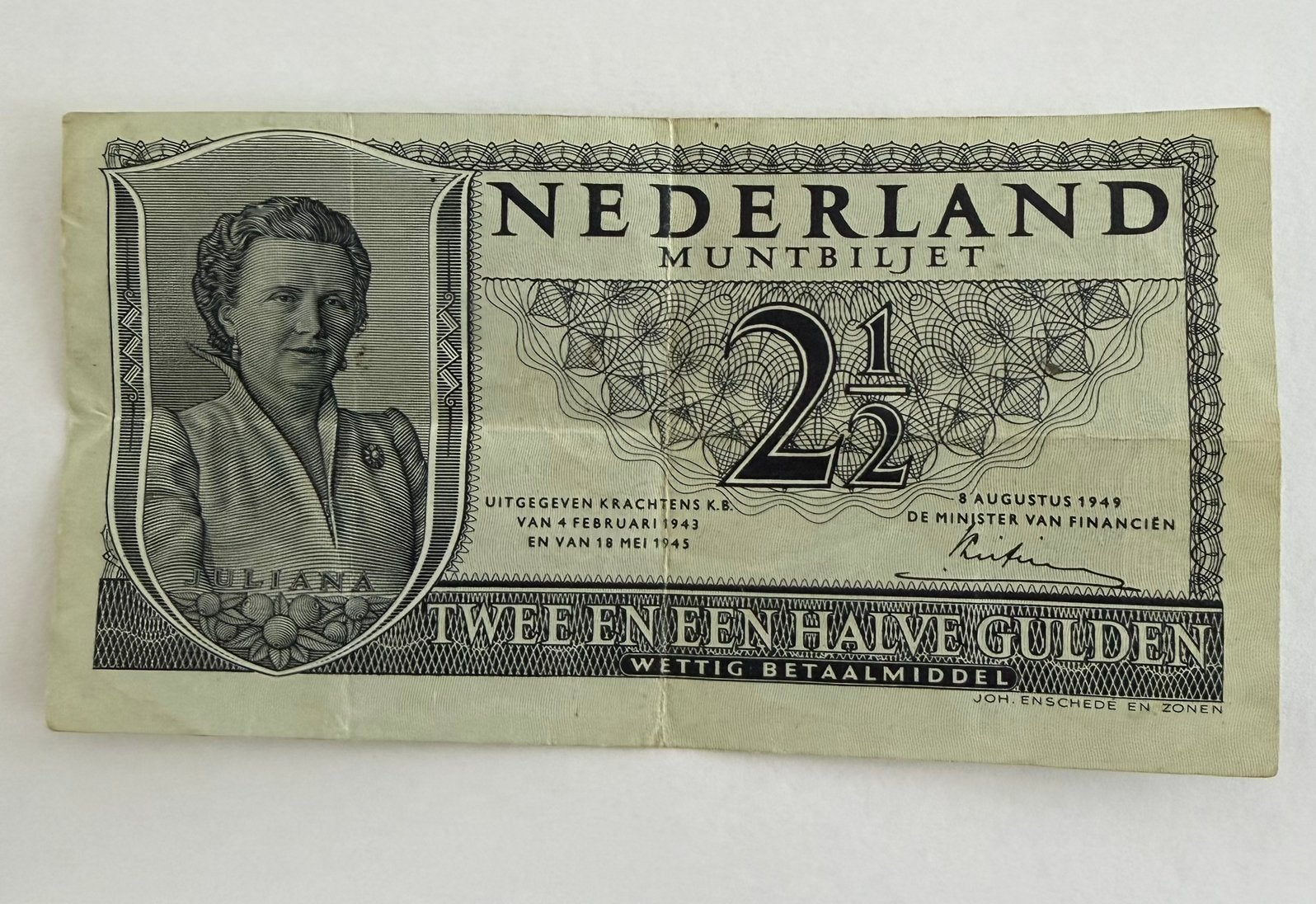2 1/2 gulden muntbiljet, 8 augustus 1949, Juliana, Postzegels en Munten, Bankbiljetten | Nederland, Ophalen of Verzenden, 2½ gulden