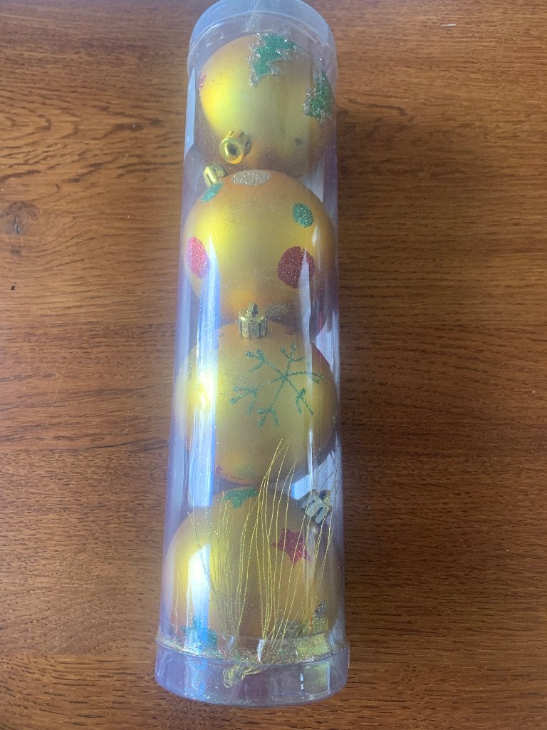 4 Kerstballen "Goud" Deco Kerstboompjes Sterren IJskristal, Ophalen of Verzenden, Nieuw