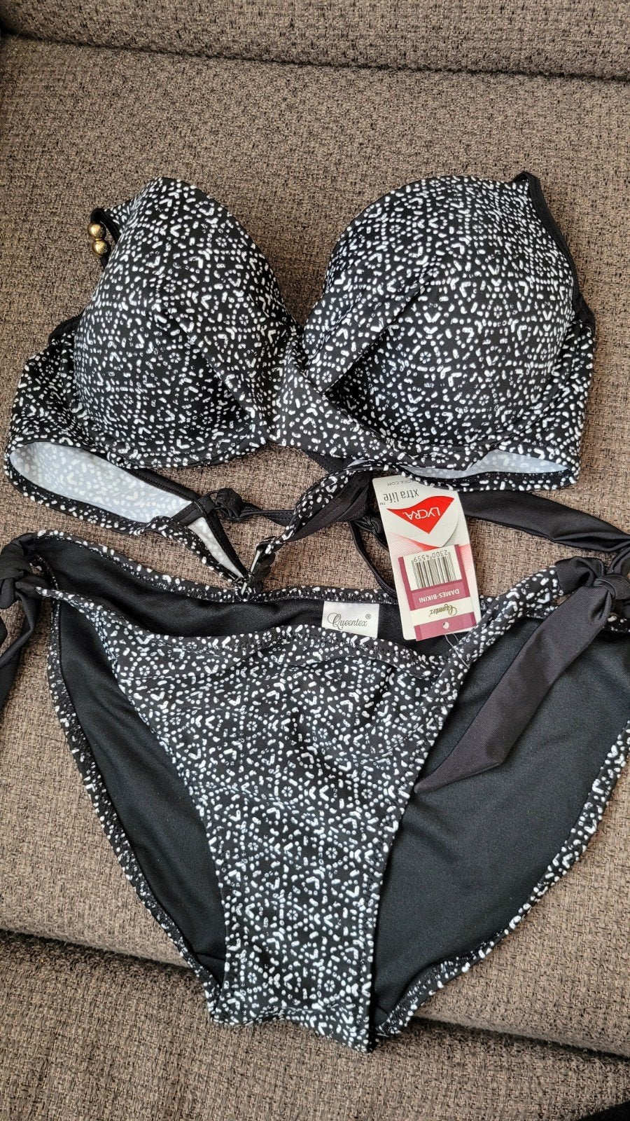 Nieuwe QueenTex bikini - Zwart/wit patroon, maat 44B, Ophalen of Verzenden, Nieuw, Zwart, Bikini