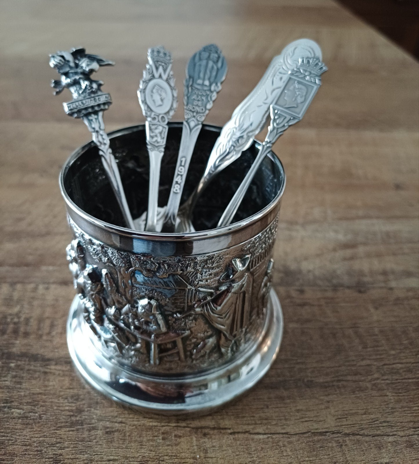 Verzilverd Lepelvaasje Douwe Egberts Jaren '50/'60, Antiek en Kunst, Ophalen of Verzenden