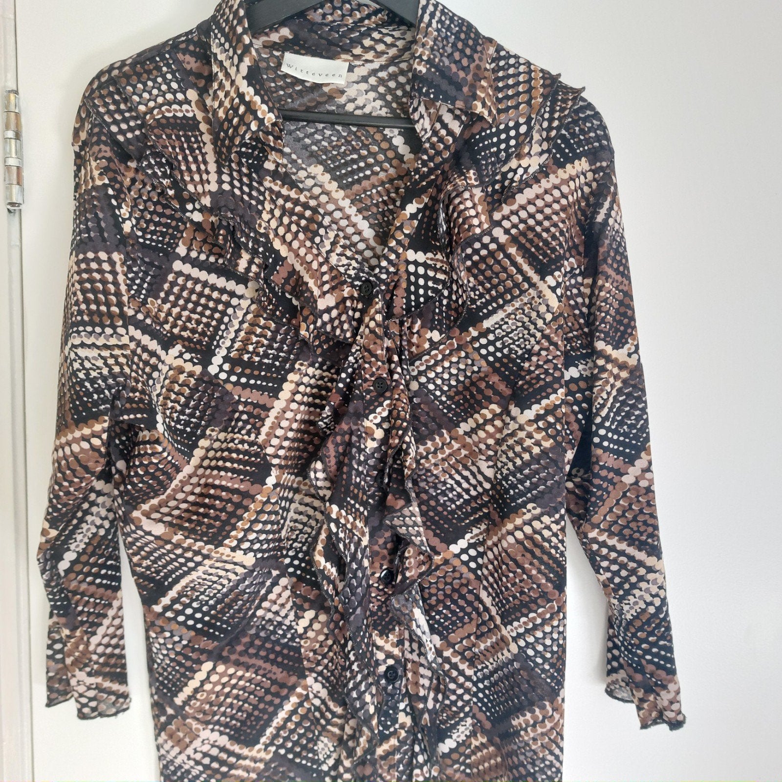 Witteveen Blouse met print en ruches xxl, Bruin, Maat 46/48 (XL) of groter, Ophalen of Verzenden, Witteveen