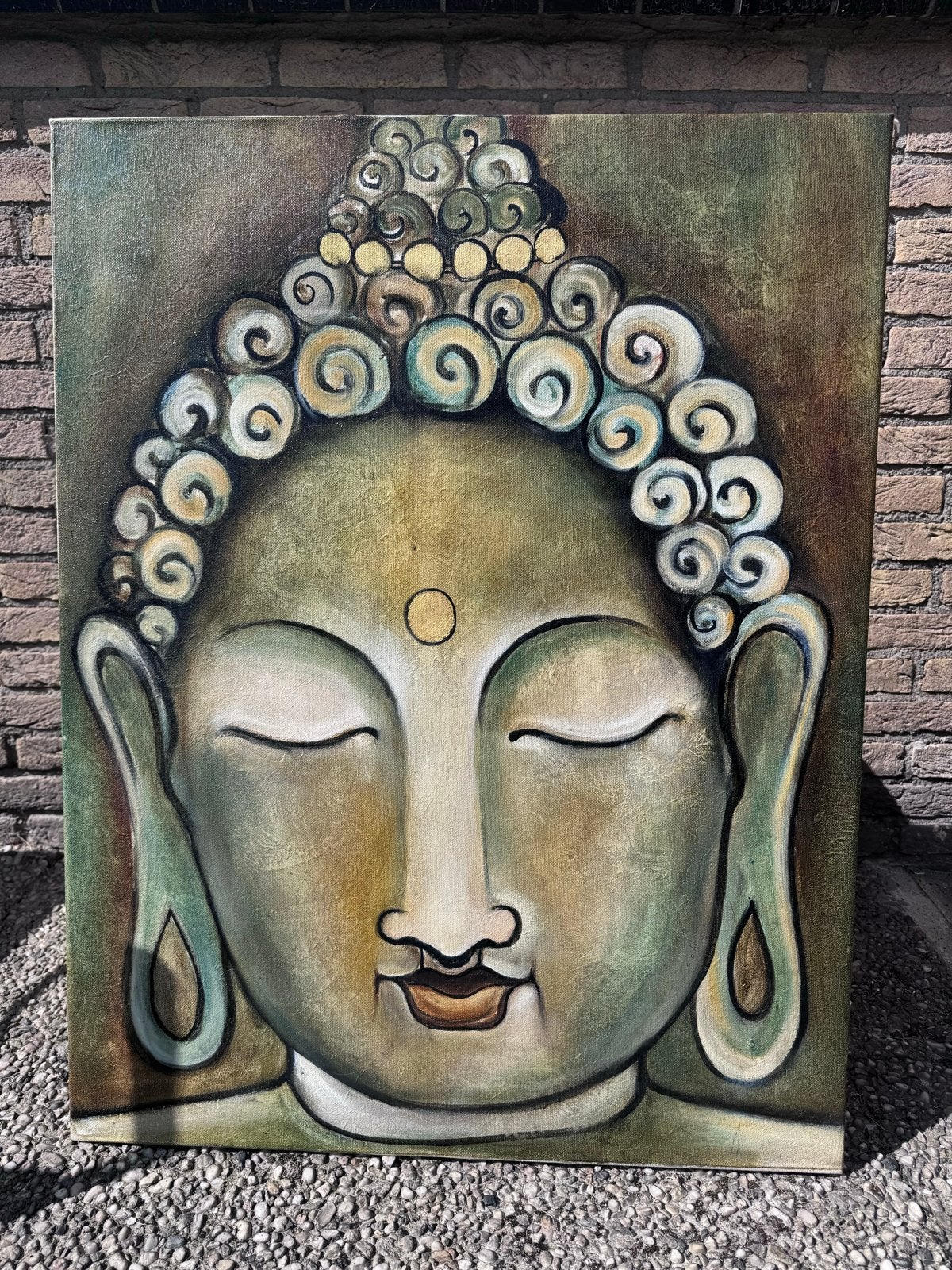 Handgeschilderd Boeddha-schilderij op canvas (70x90cm), Ophalen, Overig onderwerp, Handgeschilderd, Olieverf