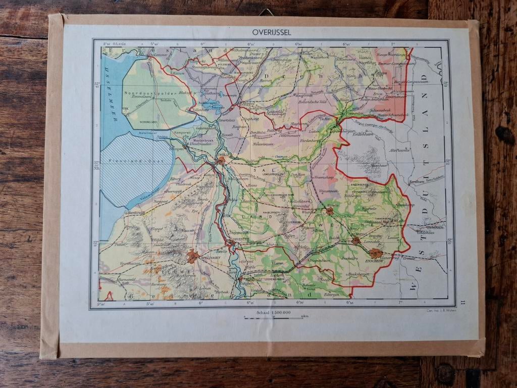 Oude Landkaart Overijssel - Jaren '50, Gelezen, Ophalen of Verzenden, Landkaart, 1800 tot 2000