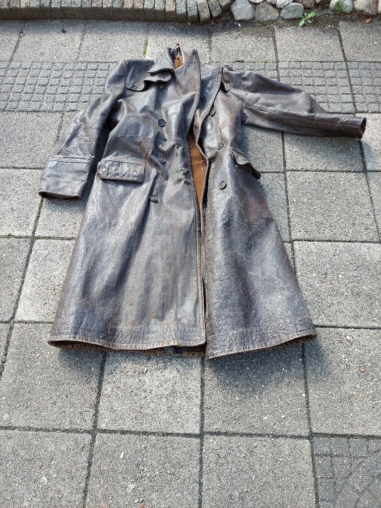 Lange leren jas, Ophalen of Verzenden, Gedragen, Overige maten, Bruin