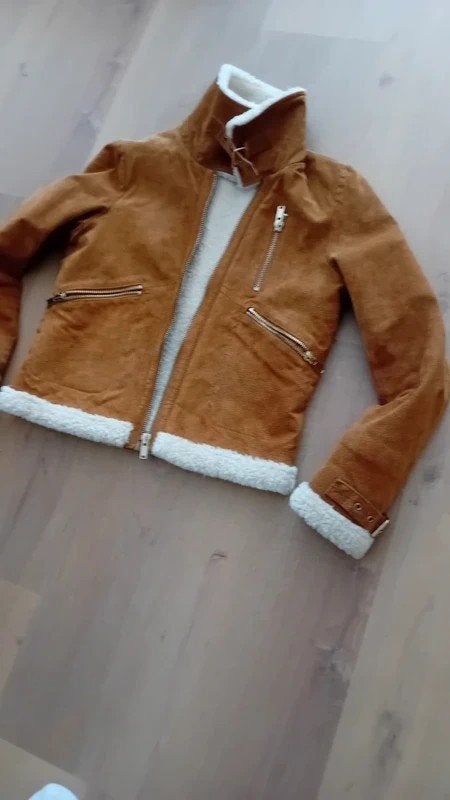 Leren suede  lammy coat jasje (nieuw )maat S  gevoerd, Ophalen of Verzenden, Nieuw, Maat 36 (S), Bruin
