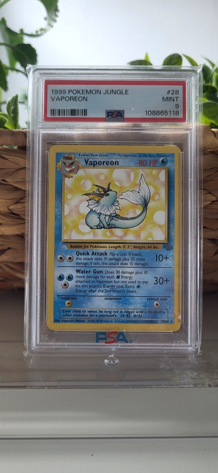 Vintage PSA 9 Mint Vaporeon #28/64 - Jungle Set (1999), Ophalen of Verzenden, Nieuw