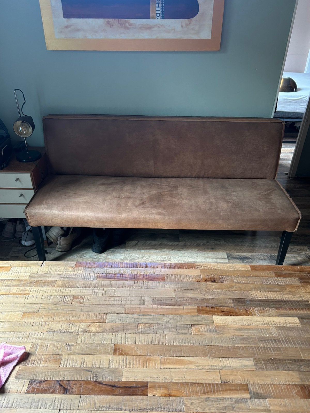 Suede eetbank 156x60, Huis en Inrichting, Ophalen, Zo goed als nieuw, Minder dan 75 cm, Minder dan 150 cm