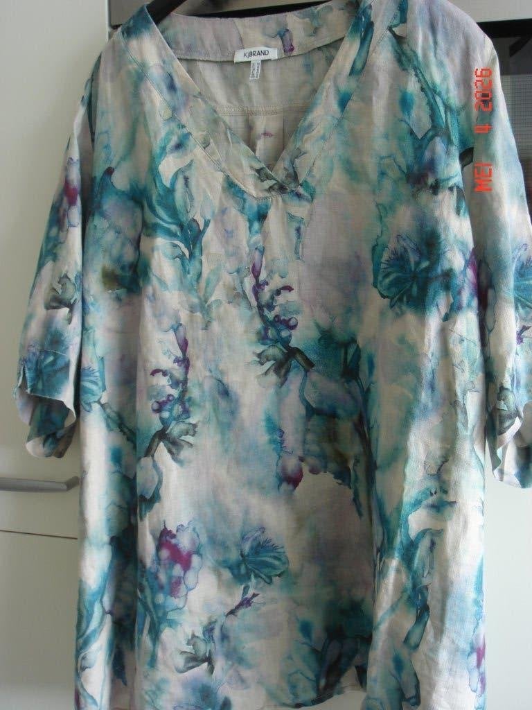 Linnen blouse mt 58, kleur blauw/groen/wit, merk K.J. Brand, Kleding | Dames, Grote Maten, K.J.Brand, Meerkleurig, Blouse of Tuniek