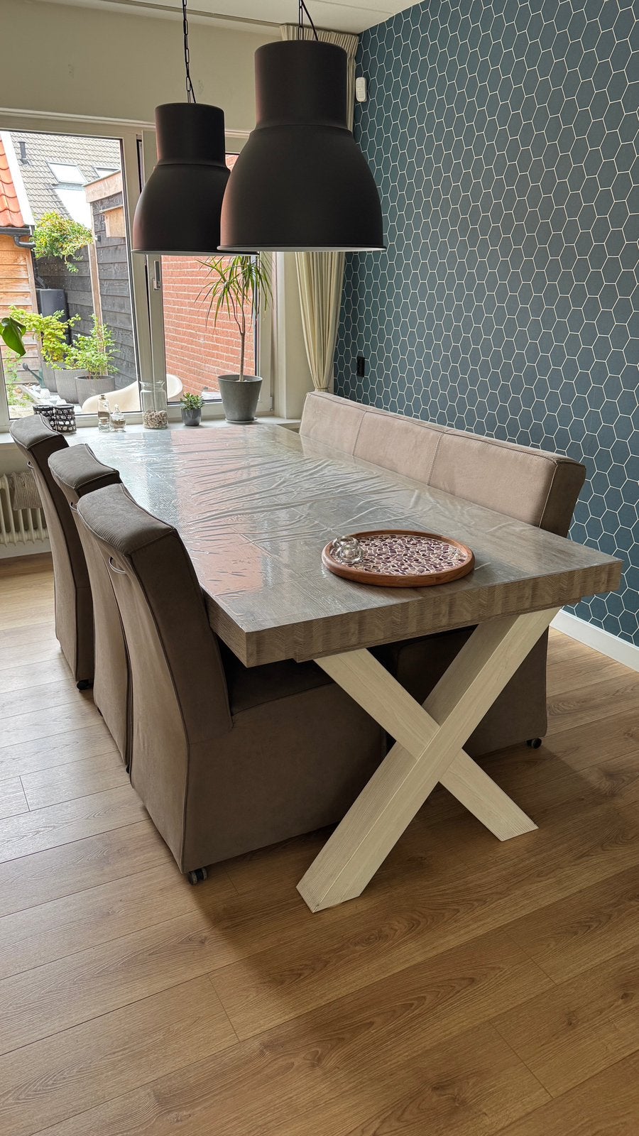 Eetkamertafel met stoelen, Huis en Inrichting, Ophalen, Gebruikt, 6 tot 8 stoelen