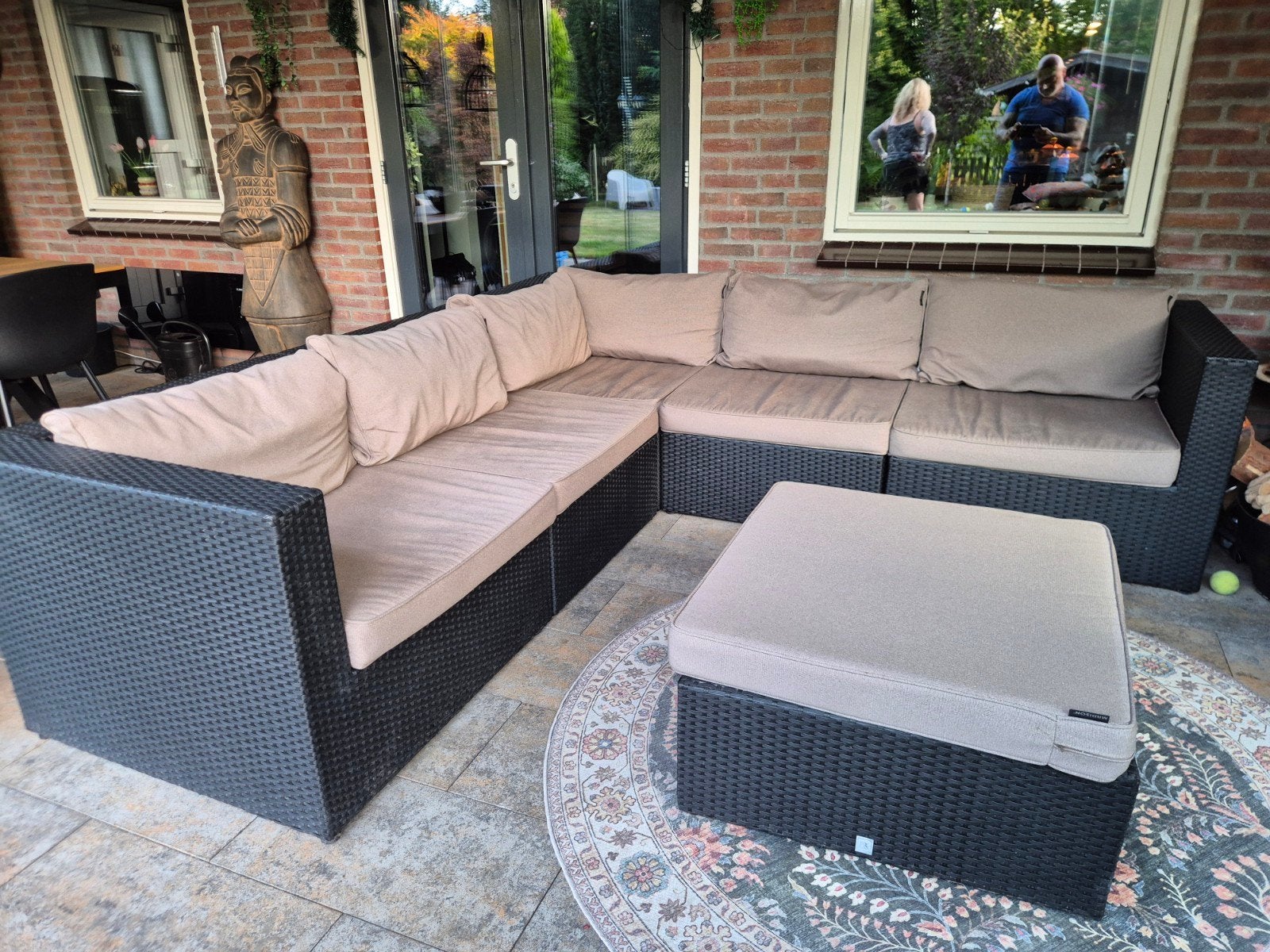 Wicker Loungeset met Hocker maat 240x240cm, Tuin en Terras, Ophalen, Gebruikt, Bank, 6 zitplaatsen