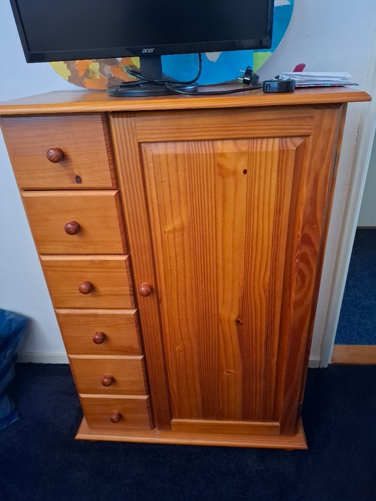 Kast met 1 deur en laatjes, Ophalen, Gebruikt, 5 laden of meer, 100 tot 150 cm