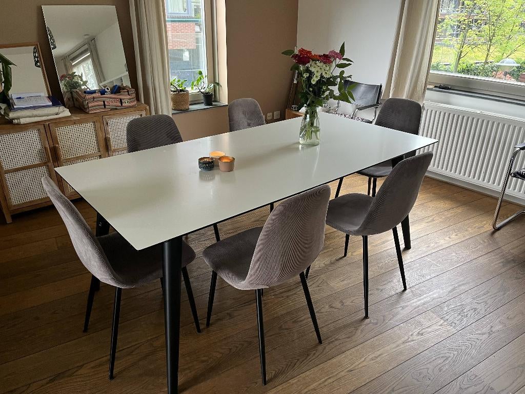 Grote stevige eettafel uitschuifbaar 195 bij 95 cm, Ophalen, Gebruikt, 50 tot 100 cm, Vijf personen of meer