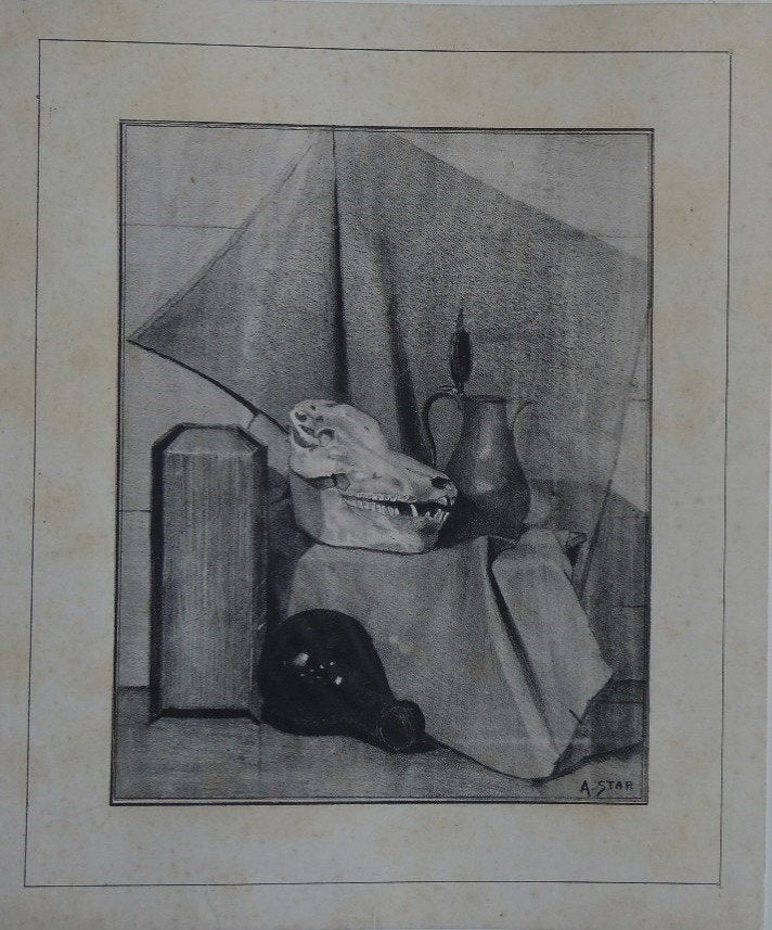 A. Star litho "Stilleven met Paardenschedel", met oplegvel, Ophalen