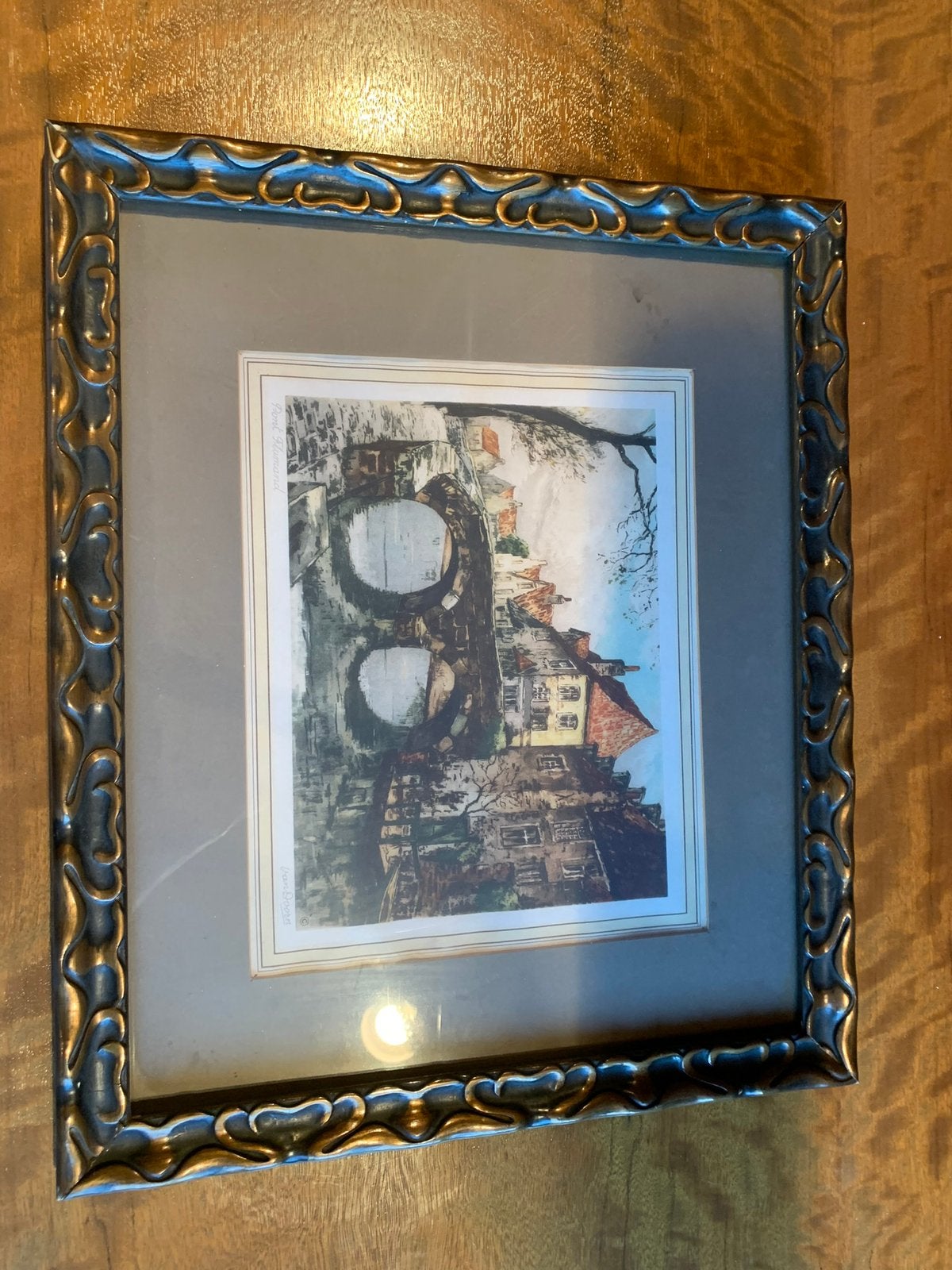 Vintage Litho Pont Flamand, Van Doorn ingelijst, Antiek en Kunst, Overige onderwerpen, Ophalen of Verzenden, Met glas, Lithografie