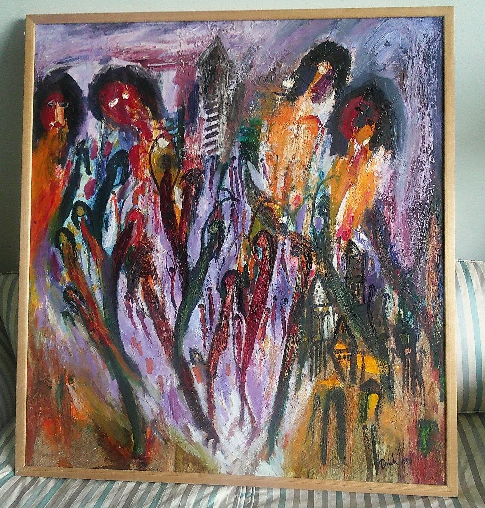 Bawanang Ceremony 1999 - Diah Yulianti 1973 (Indonesië), Antiek en Kunst, Kunst | Schilderijen | Klassiek, Ophalen, Doek, Portret of Personen
