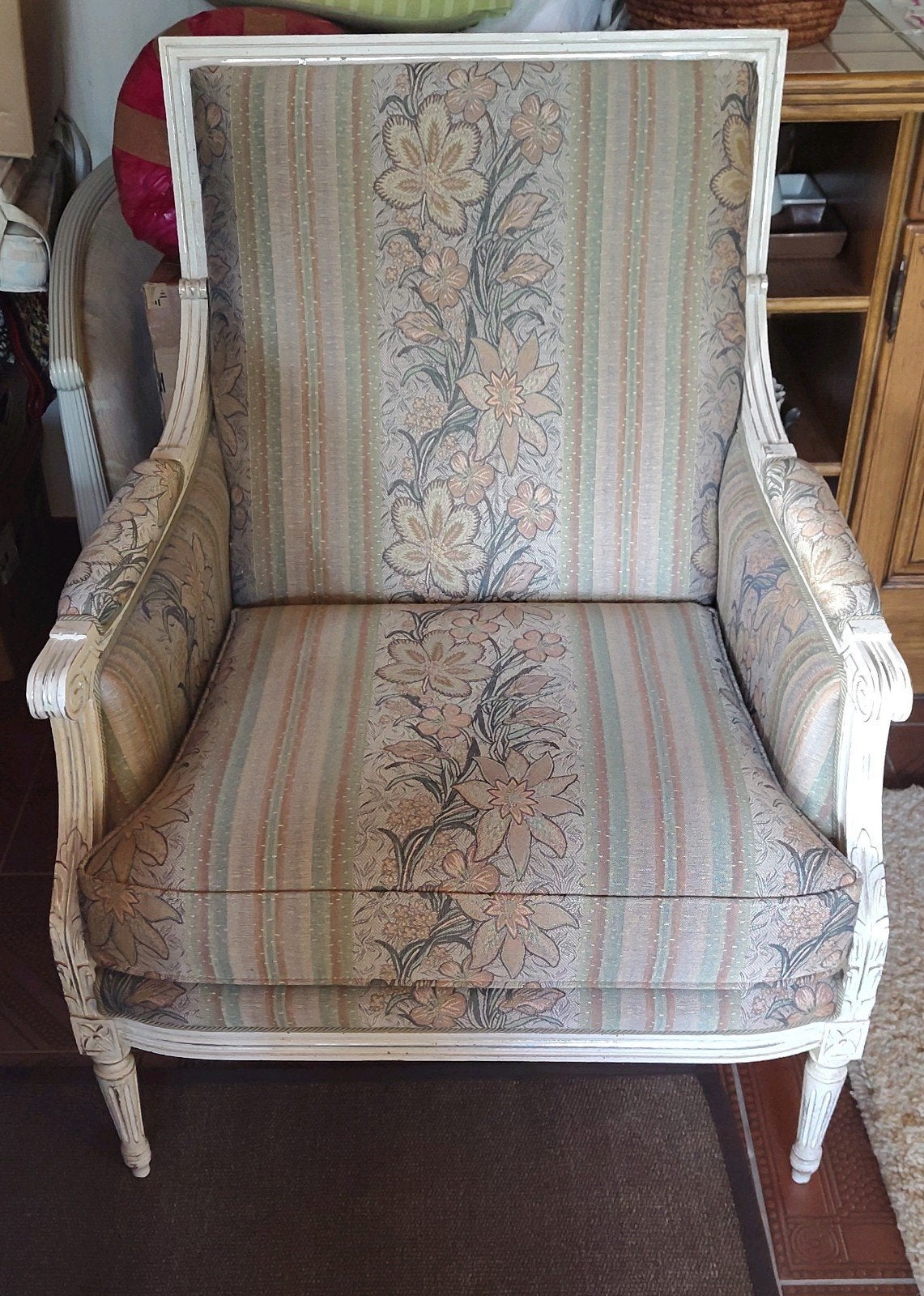 Vintage Fauteuil met Bloemenprint Luis XVI style, Ophalen