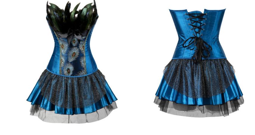 Blauwe veren korset jurk bustier burlesque moulin rouge, Verzenden, Nieuw, Pak of Jurk