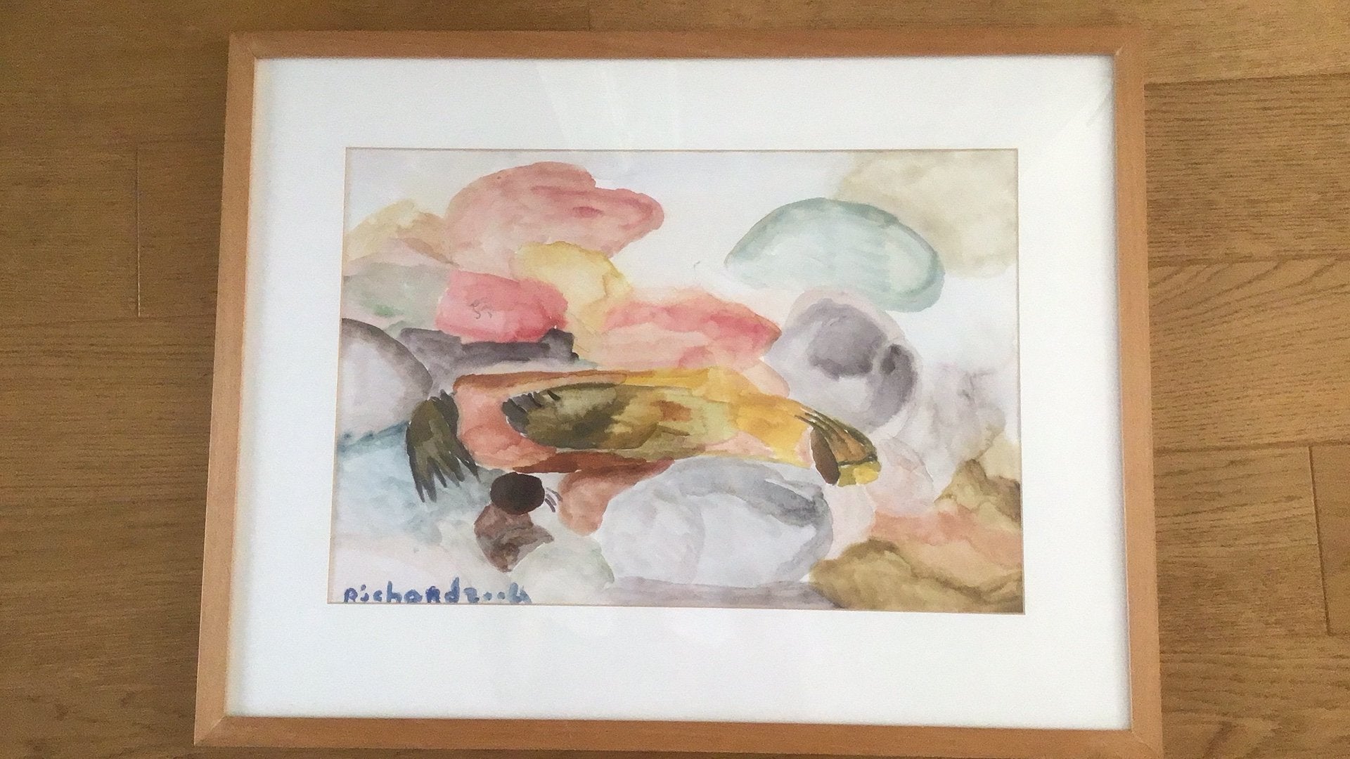 Kleurig schilderij in mooie lijst, Antiek en Kunst, Kunst | Litho's en Zeefdrukken, Met glas, Overige techniek, Abstract, Ophalen