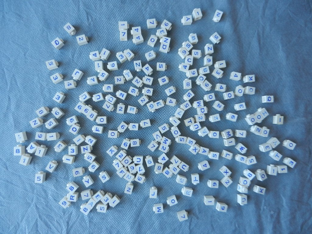 Oude Lego blokjes met cijfers en letters (ruim 200 stuks), Ophalen of Verzenden, Gebruikt
