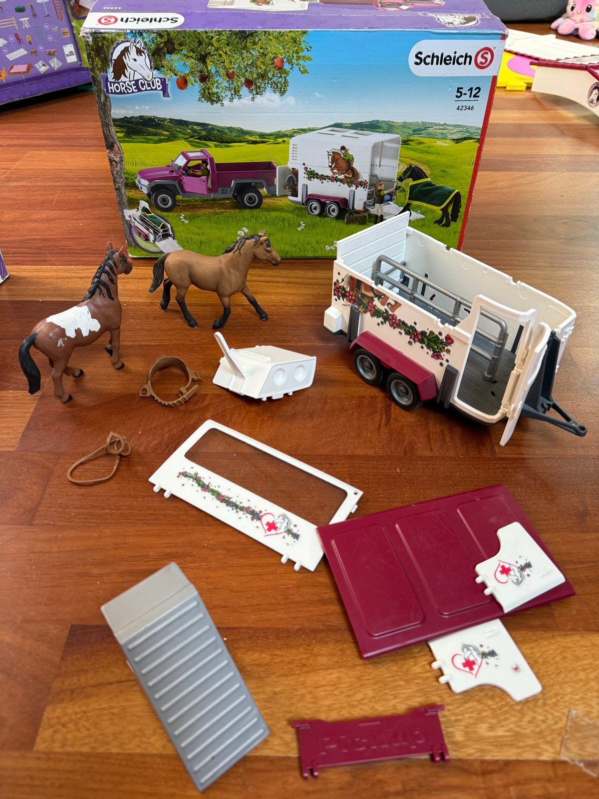 Incomplete Schleich paardentrailer met 2 paarden, Ophalen, Gebruikt