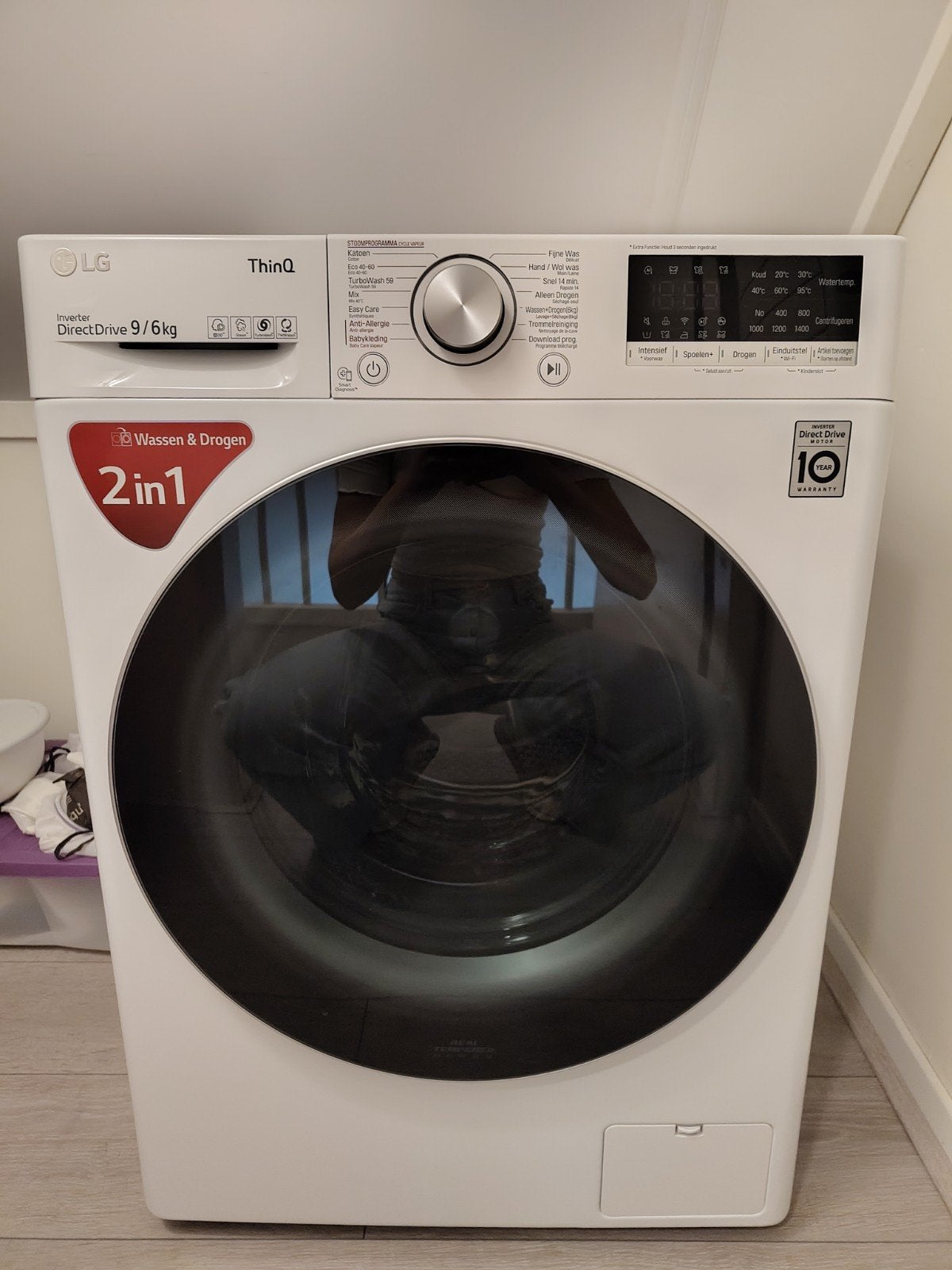 LG Inverter DirectDrive 9/6kg Wasmachine/Droger 2-in-1, 8 tot 10 kg, Ophalen, Gebruikt, 85 tot 90 cm