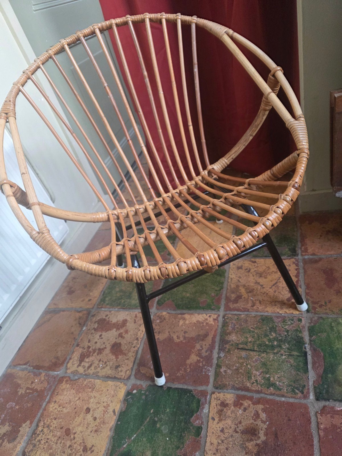 Vintage rotan stoel - perfect voor binnen of buiten, Ophalen, Gebruikt, Bruin, Vintage, Bohemien