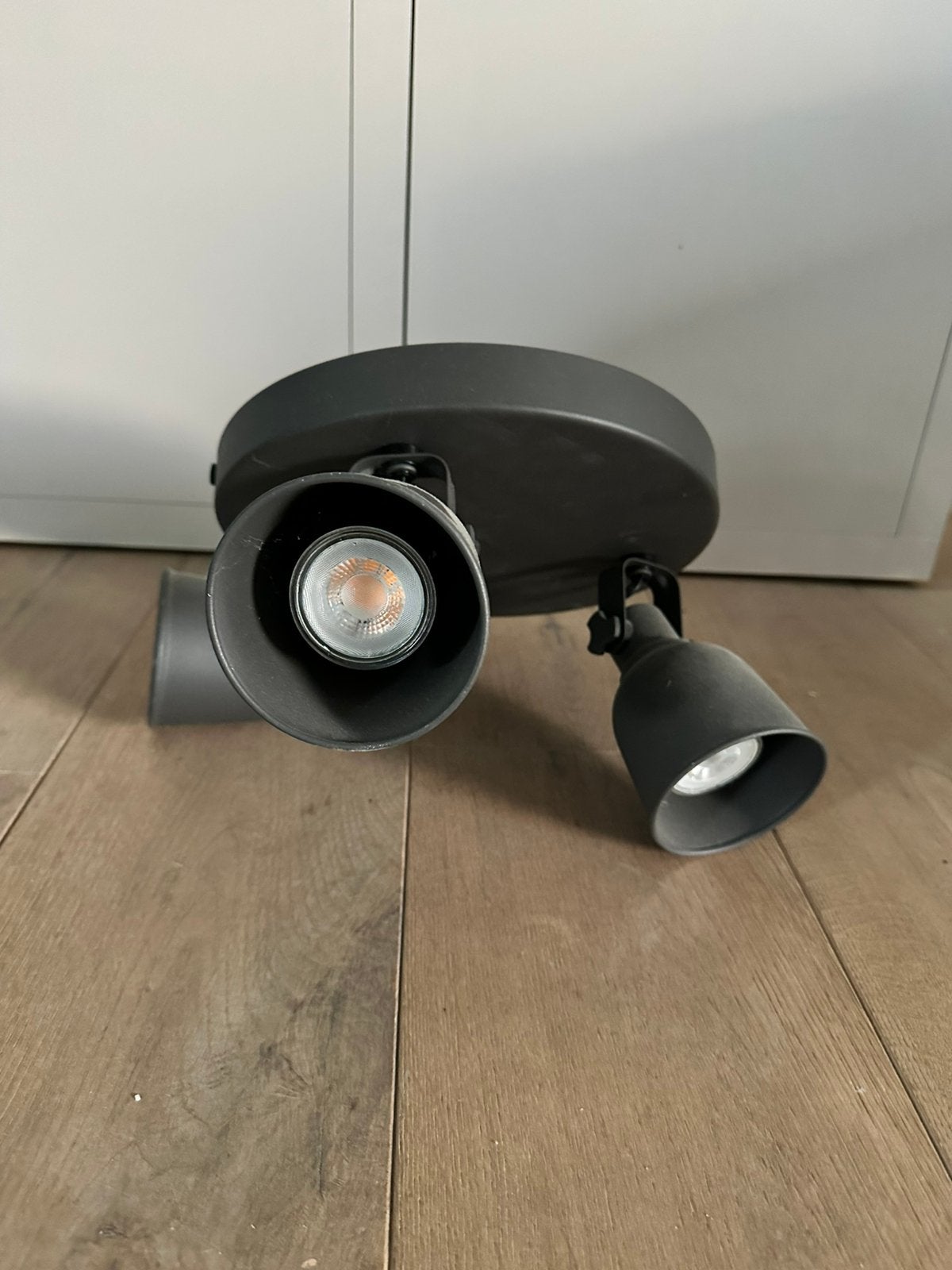3 grijze lampen, Ophalen, Gebruikt, Plafondspot of Wandspot