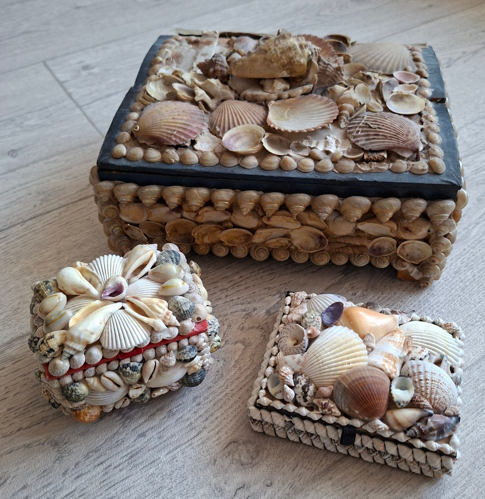 Set van 3 vintage schelpen doosjes, Antiek en Kunst, Ophalen of Verzenden