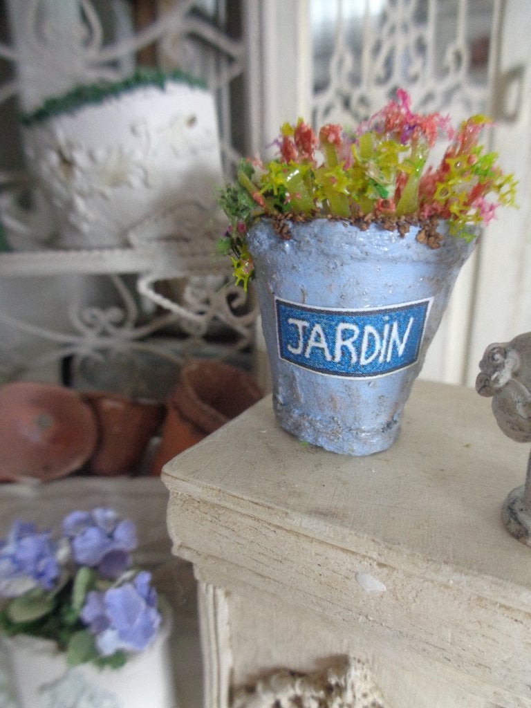 Brocant plantje in blauw potje...Poppenhuis 1:12 (nr V40), Ophalen of Verzenden, Nieuw, Poppenhuis
