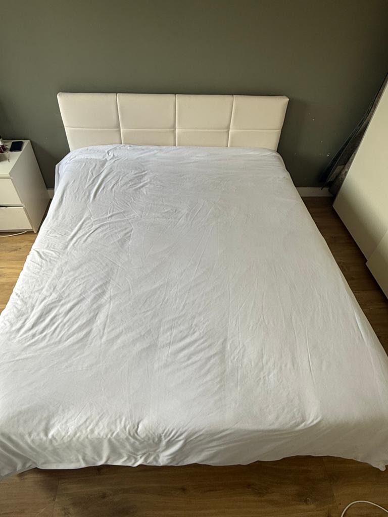 Tweepersoonsbed met opbergruimte en lattenbodem, Ophalen, Wit, Tweepersoons, 200 cm