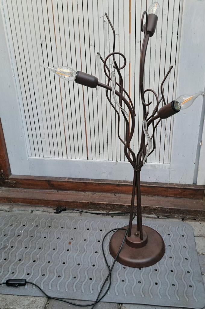 Bruine metalen vloerlamp met 3 lampjes, Tafellamp, Nieuw, Ophalen of Verzenden, Minder dan 100 cm