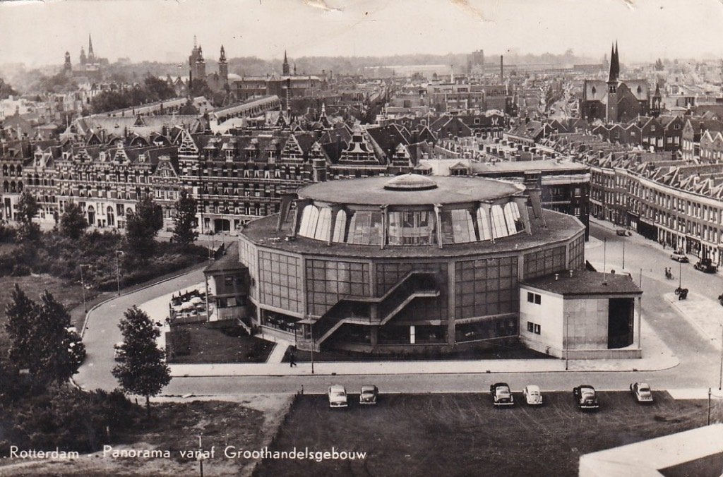 763N Rotterdam Diergaardesingel panorama Bouwcentrum, Ophalen of Verzenden, 1940 tot 1960, Gelopen, Zuid-Holland