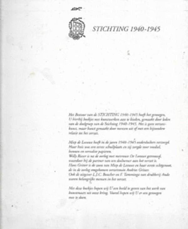 Stichting 1940-1945 LJC Boucher : Willy Rieser Hans Gritter, Ophalen of Verzenden, Zo goed als nieuw, Schilder- en Tekenkunst