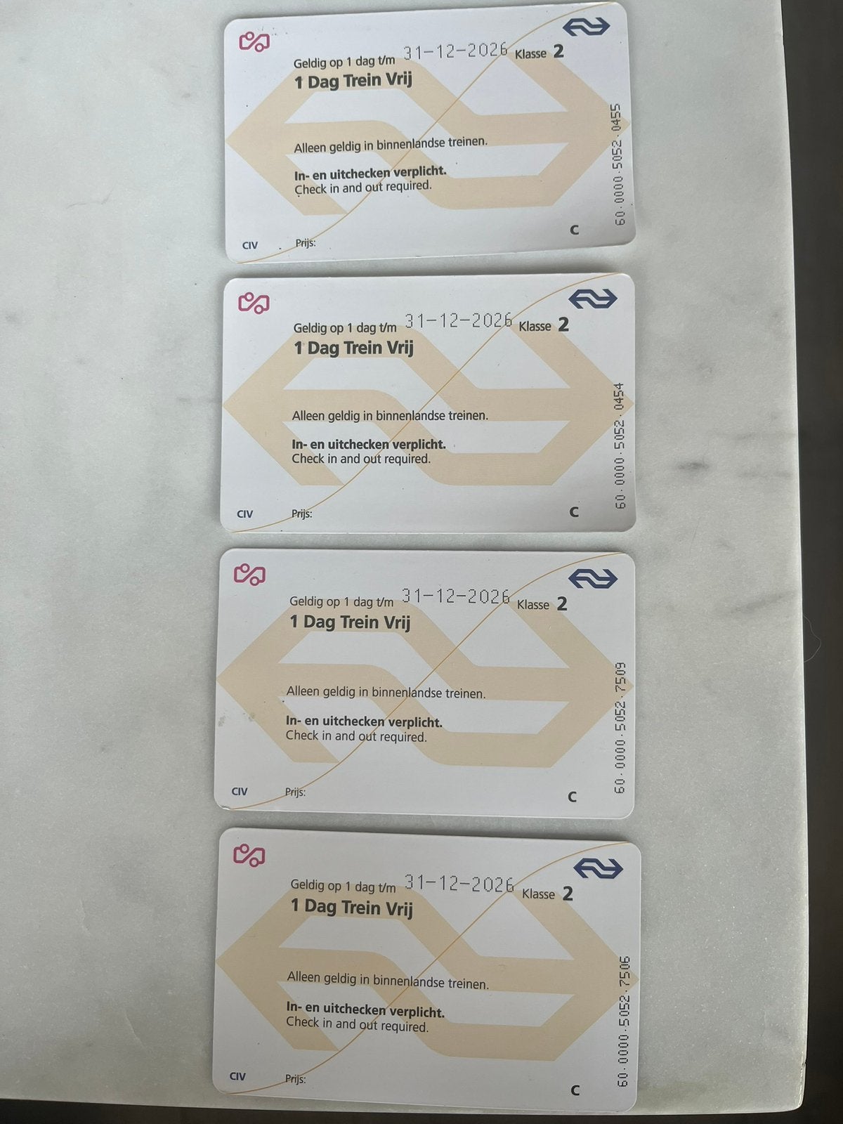 Treinkaartje - 1 Dag Trein Vrij (4x, mogen los verkocht), Eén persoon, Trein, Algemeen kaartje