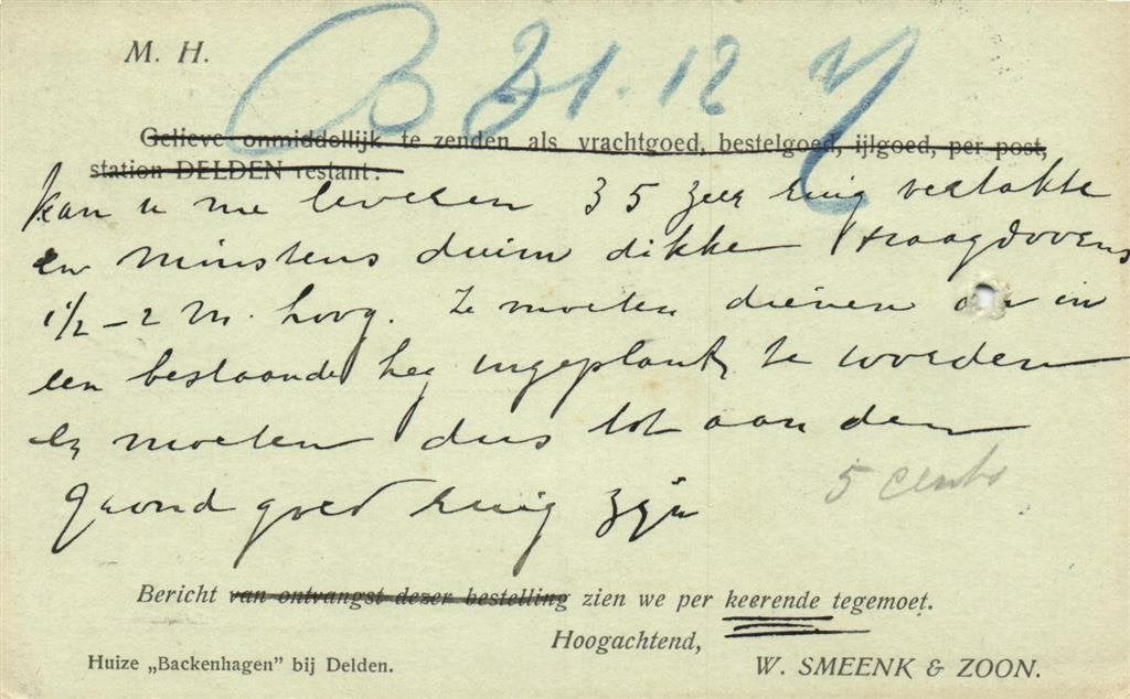 W. Smeenk + Zoon, Huize Backenhagen bij Delden - 12.1917 - b, Ophalen of Verzenden, Briefkaart