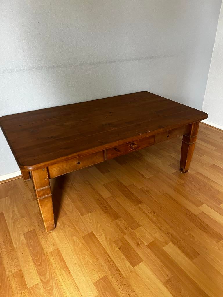 Robuuste houten tafel met lade - 120x68x48cm, Huis en Inrichting, Tafels | Salontafels, Ophalen, Gebruikt, 50 tot 100 cm, 100 tot 150 cm