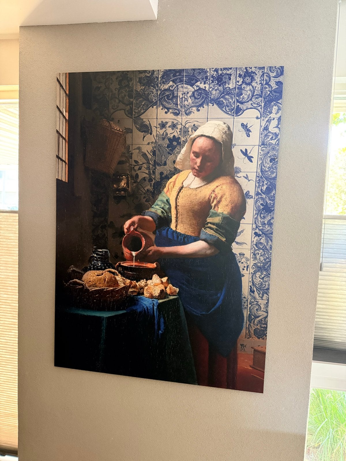 Melkmeisje Vermeer op Dibond aluminium 100x140cm, Ophalen, Nieuw, Print, 100 tot 125 cm