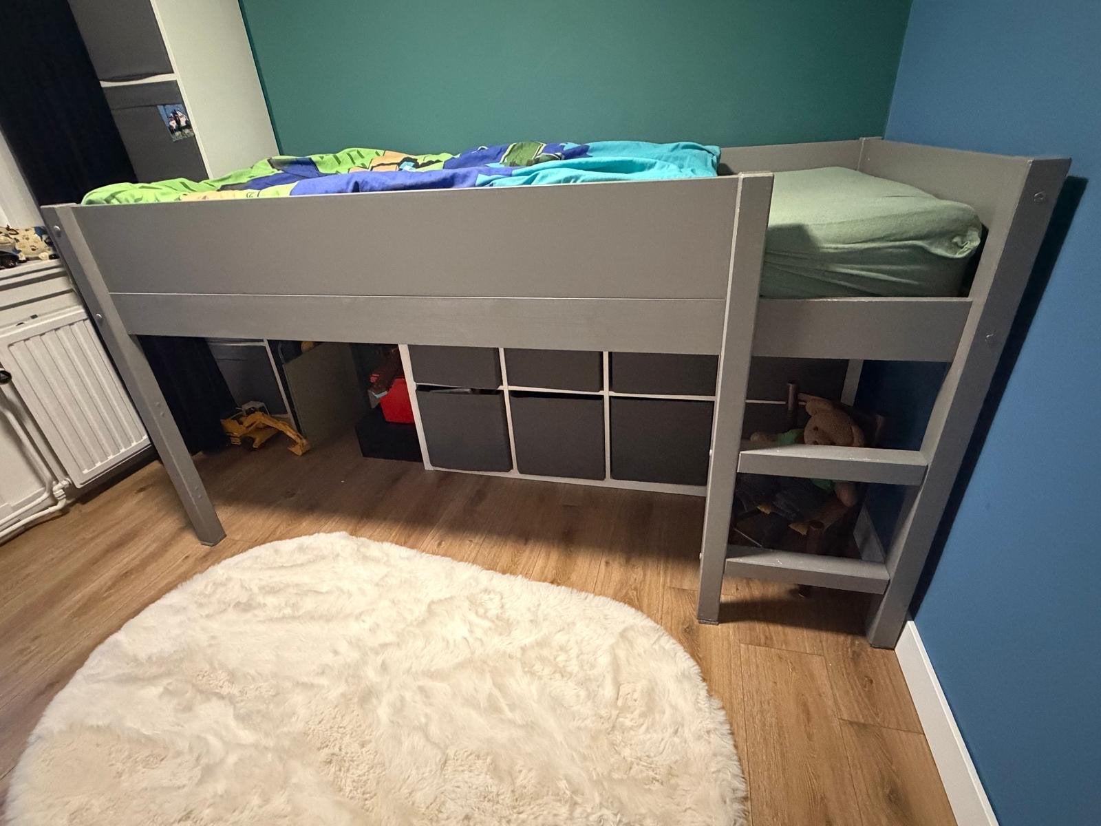 Halfhoogslaper grijs met opbergruimte, Ophalen, Gebruikt, 90 cm, Eenpersoons