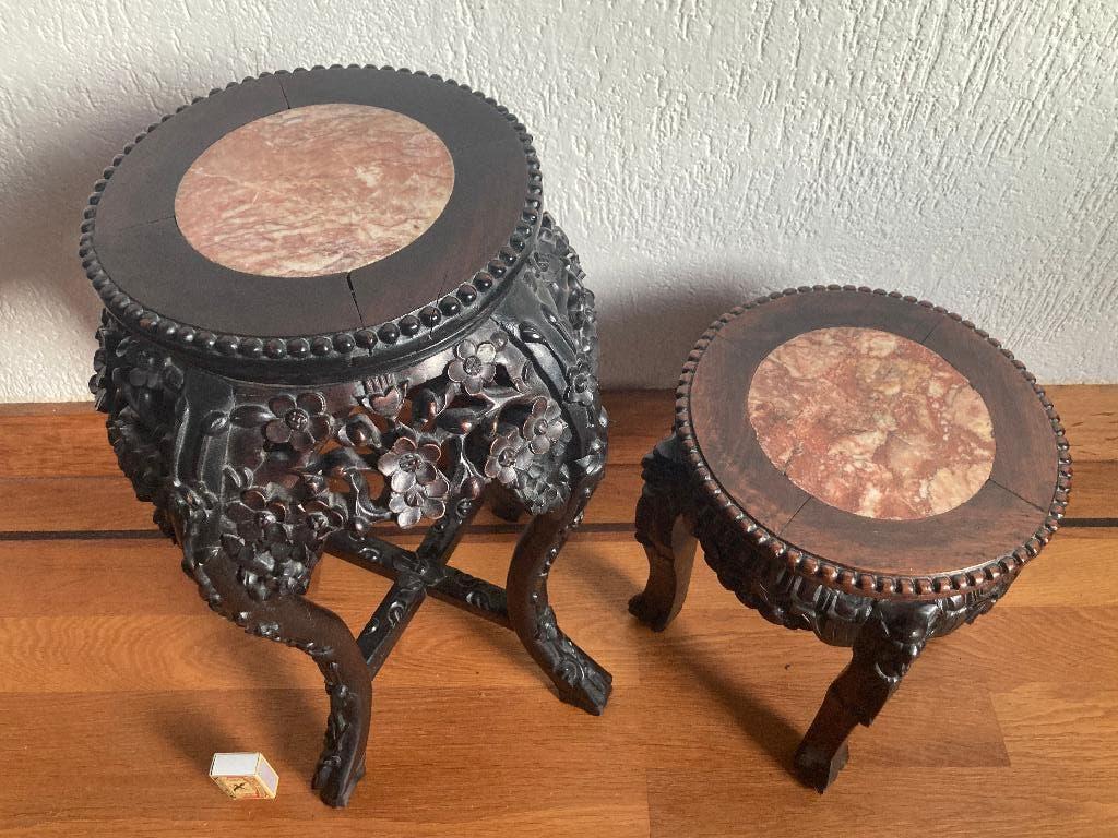 2 antieke Chinese jardinière gesculpteerd hardhout tafeltjes, Ophalen of Verzenden