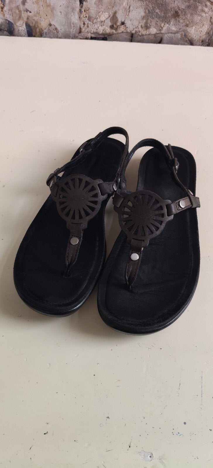 UGG Dames Sandalen Ayden zwart Leer, Ophalen, UGG, Zwart, Sandalen of Muiltjes