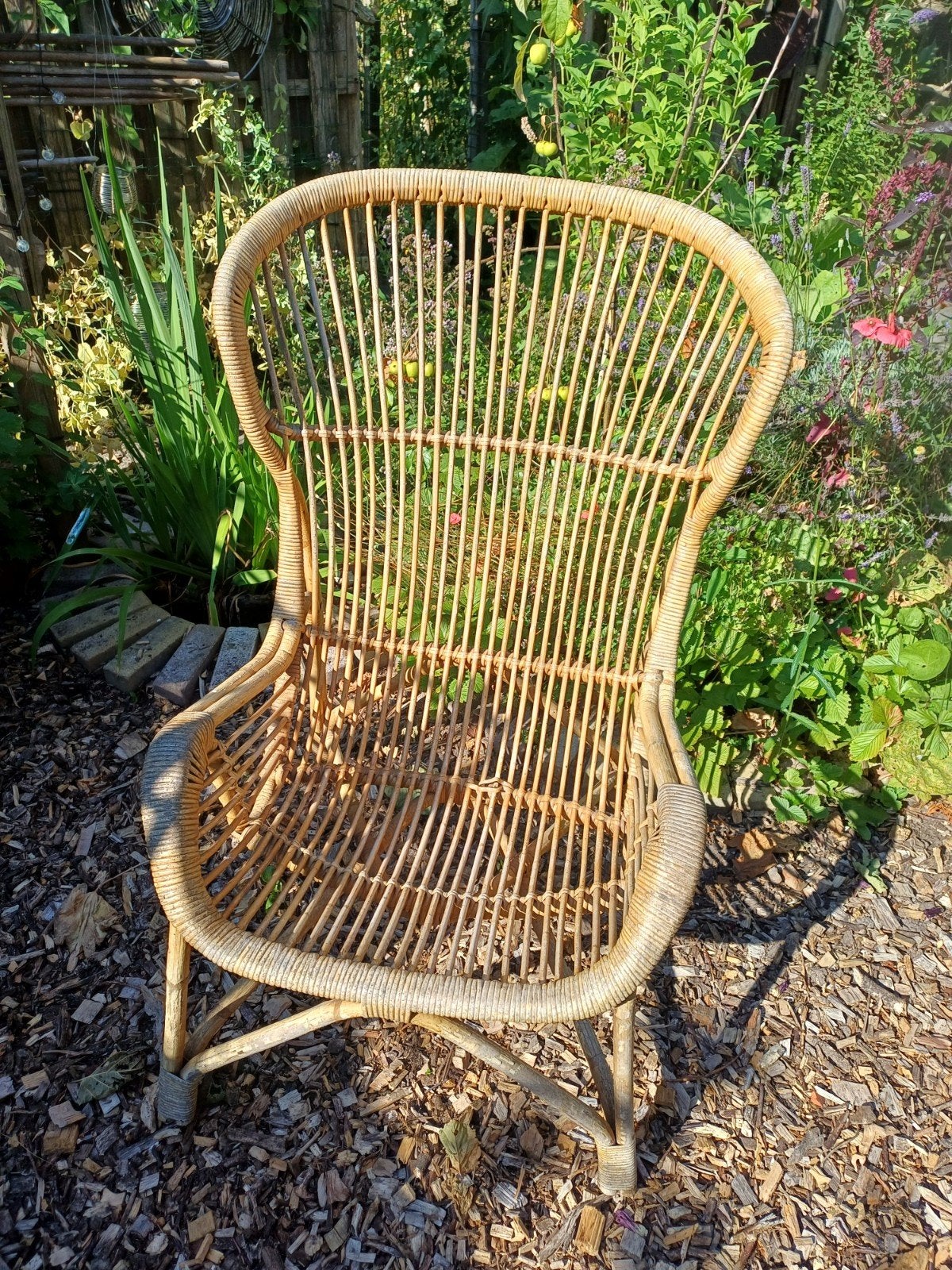Stevige rotan tuinstoel, Tuin en Terras, Ophalen, Gebruikt, Rotan