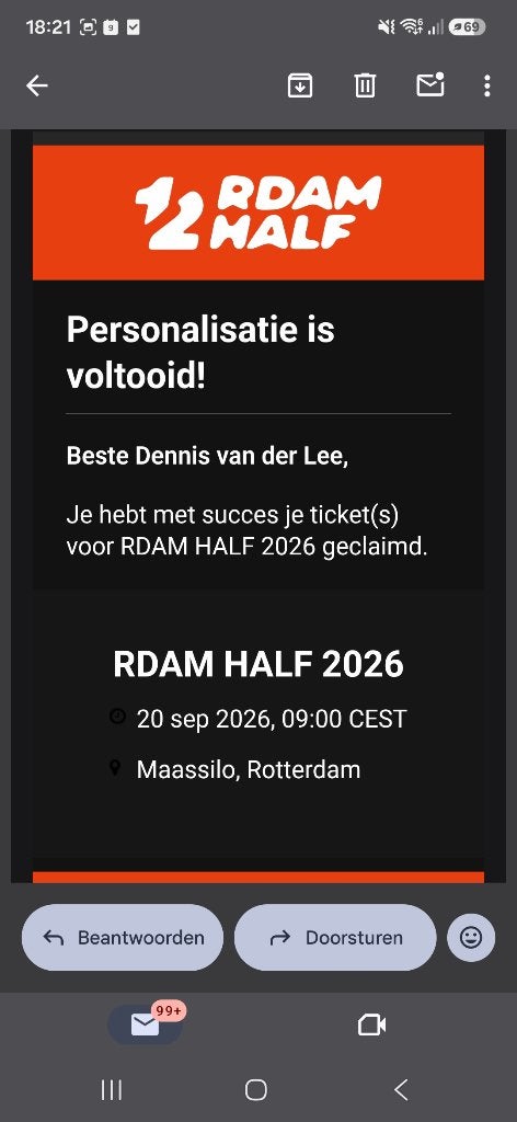 Halve Marathon Rotterdam Startbewijs!, Sport en Fitness, Loopsport en Atletiek, Ophalen of Verzenden, Nieuw, Overige typen, Overige merken